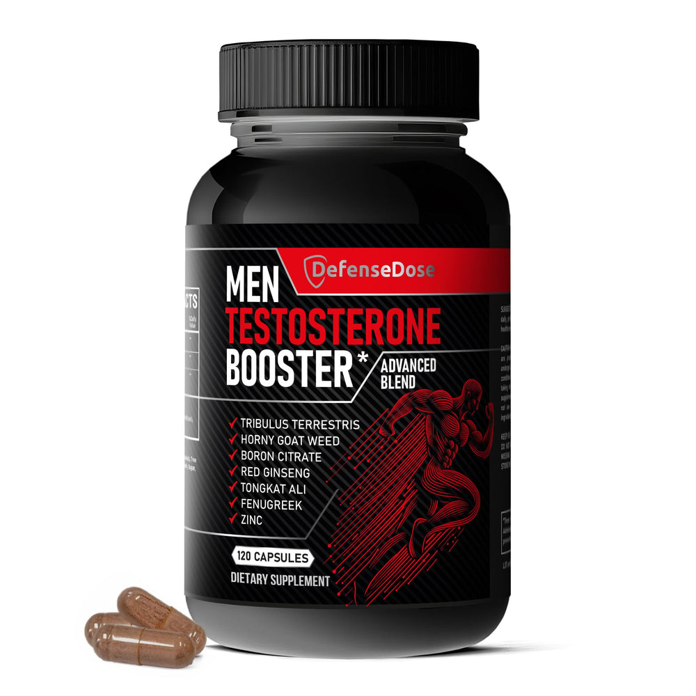Defense Dose testosterone bottle closeup for daily vitality and energy.