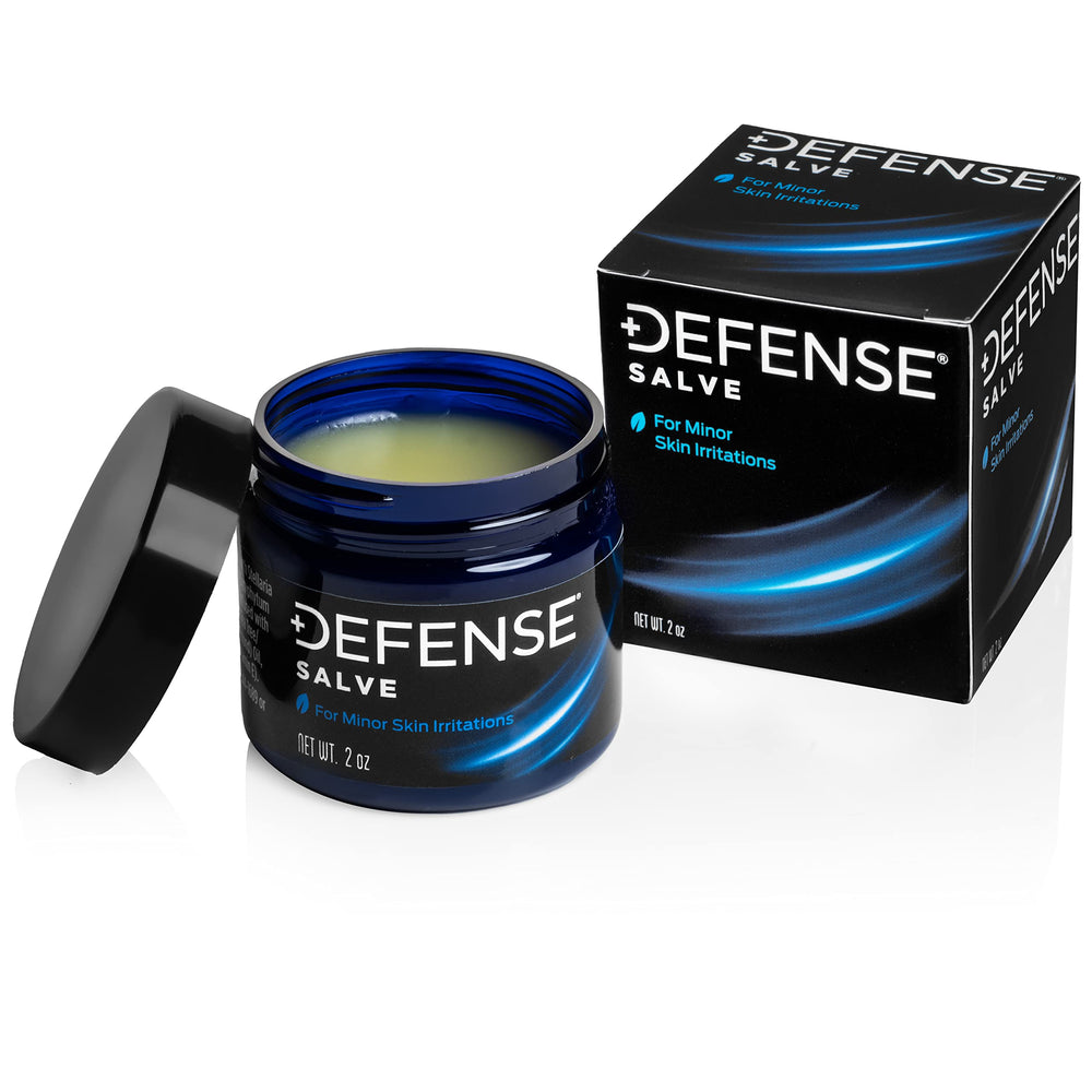 Defense Soap Organic Tea Tree Ointment jar showing a clear label for gentle skin care.