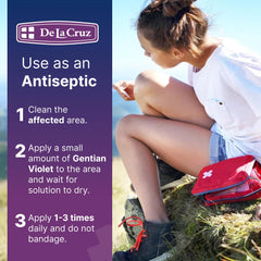 Gentian Violet liquid being applied to skin for topical antiseptic use.