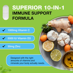 Deloma Health vitamin D3 5000 IU panel highlights immune support ingredients.
