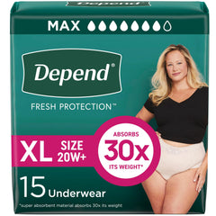 Depend Fresh Protection extra-large underwear for daytime wear in blush.