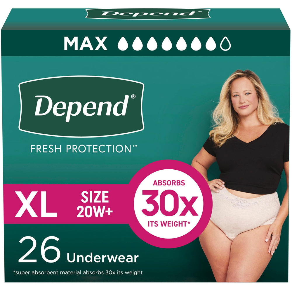 Depend Fresh Protection extra-large underwear for all-day protection and comfort.