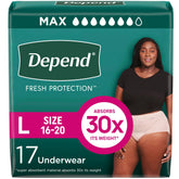 Depend Fresh Protection women's underwear large size with secure waistband for discreet daily protection.