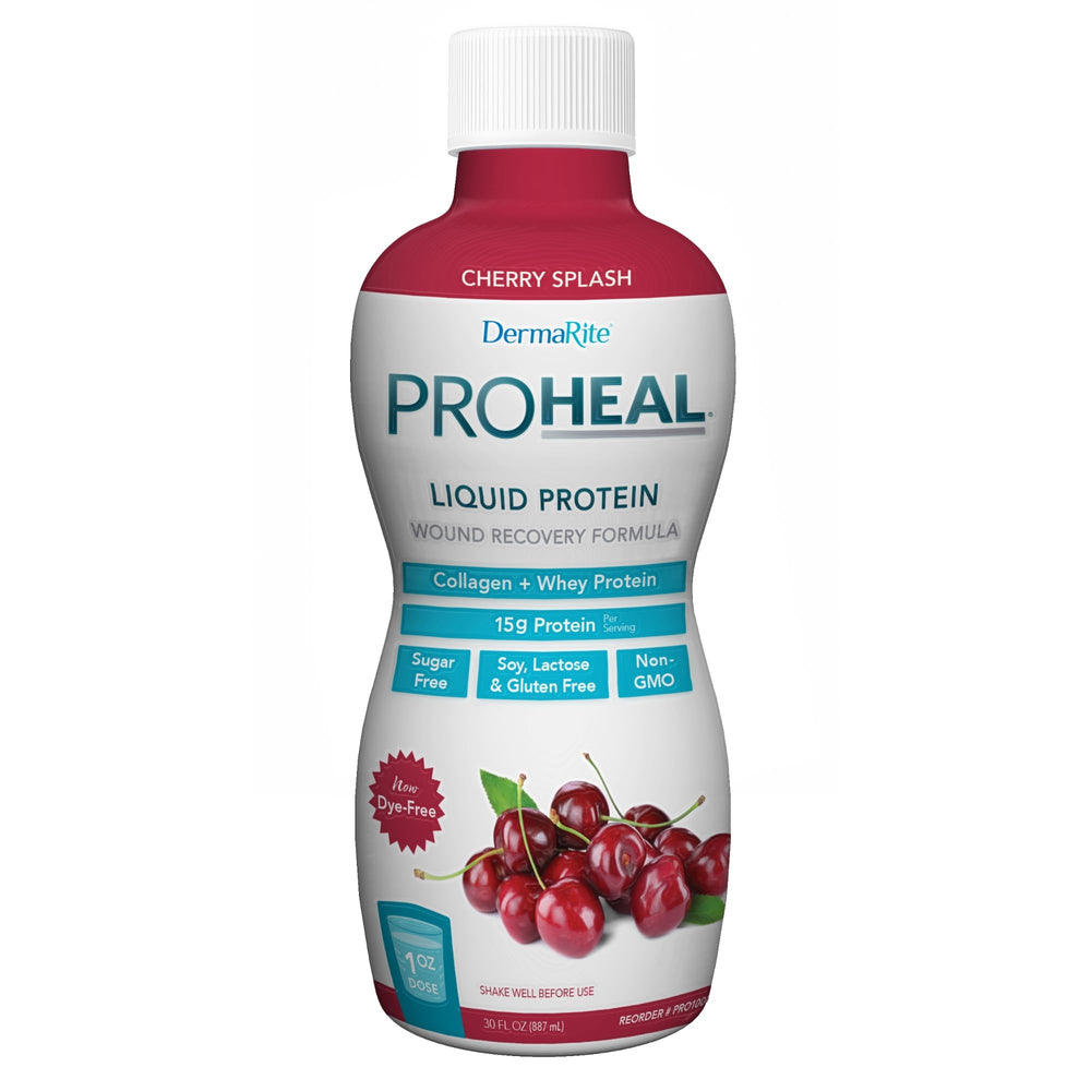 DermaRite ProHeal bottle pour demonstrates quick protein delivery for daily recovery routines.
