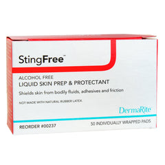 DermaRite StingFree pack back view with reseal tab for reuse.