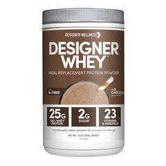 Designer Wellness whey protein powder scoop for a high-protein meal replacement shake