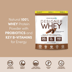 Designer Wellness Designer Whey powder being poured into a shaker.