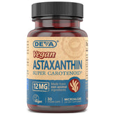 DEVA Astaxanthin 12mg bottle with vegan antioxidant capsules for daily wellness.