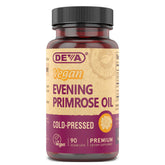 DEVA Evening Primrose Oil bottle showcases cold-pressed vegan oil for daily use.