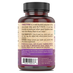DEVA Tributyrin capsules side view with 500 mg per capsule