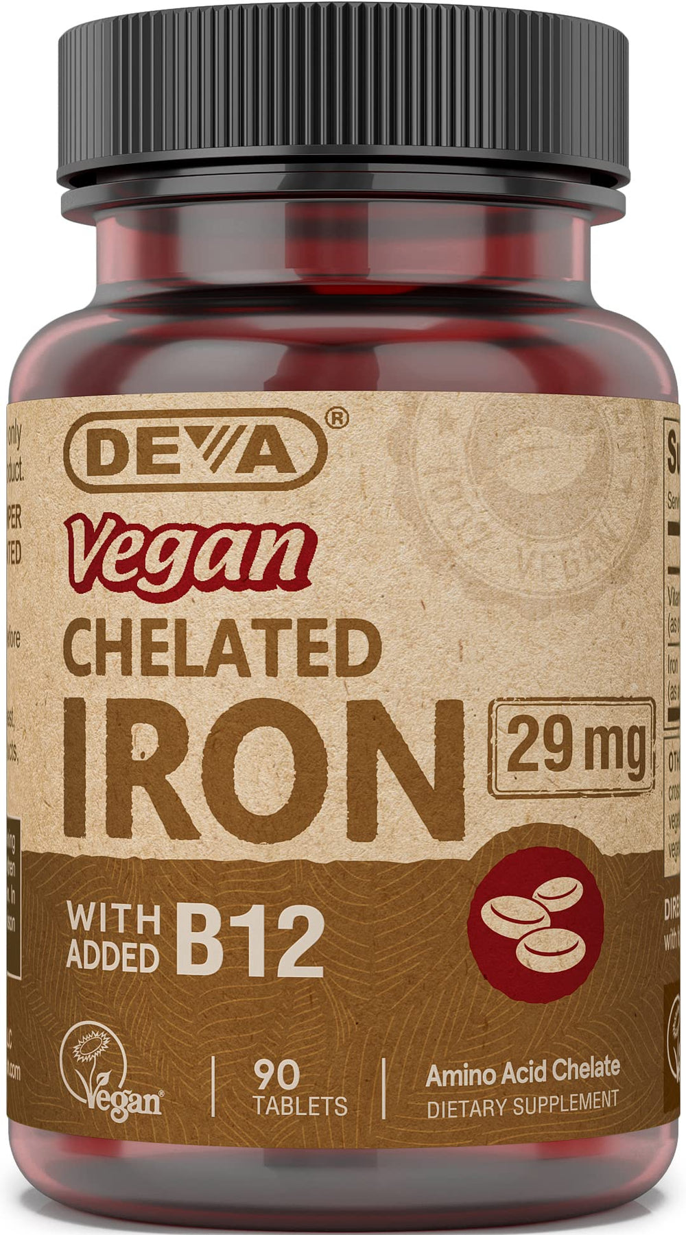 DEVA Vegan Chelated Iron 29mg bottle – high-potency daily iron support.