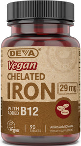 DEVA Vegan Chelated Iron 29mg bottle – high-potency daily iron support.