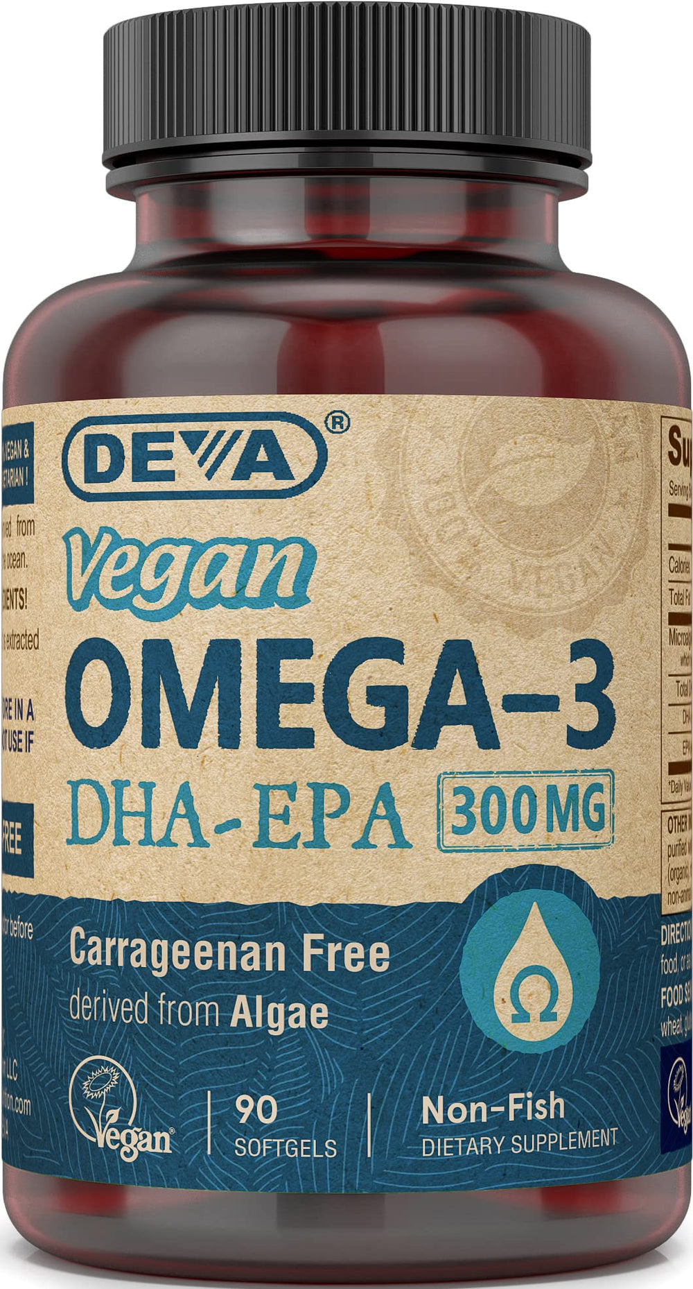 DEVA vegan omega-3 softgels bottle front for easy daily supplementation