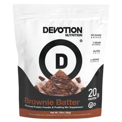 Devotion Nutrition Brownie Batter protein powder scoop for high-protein post-workout shake