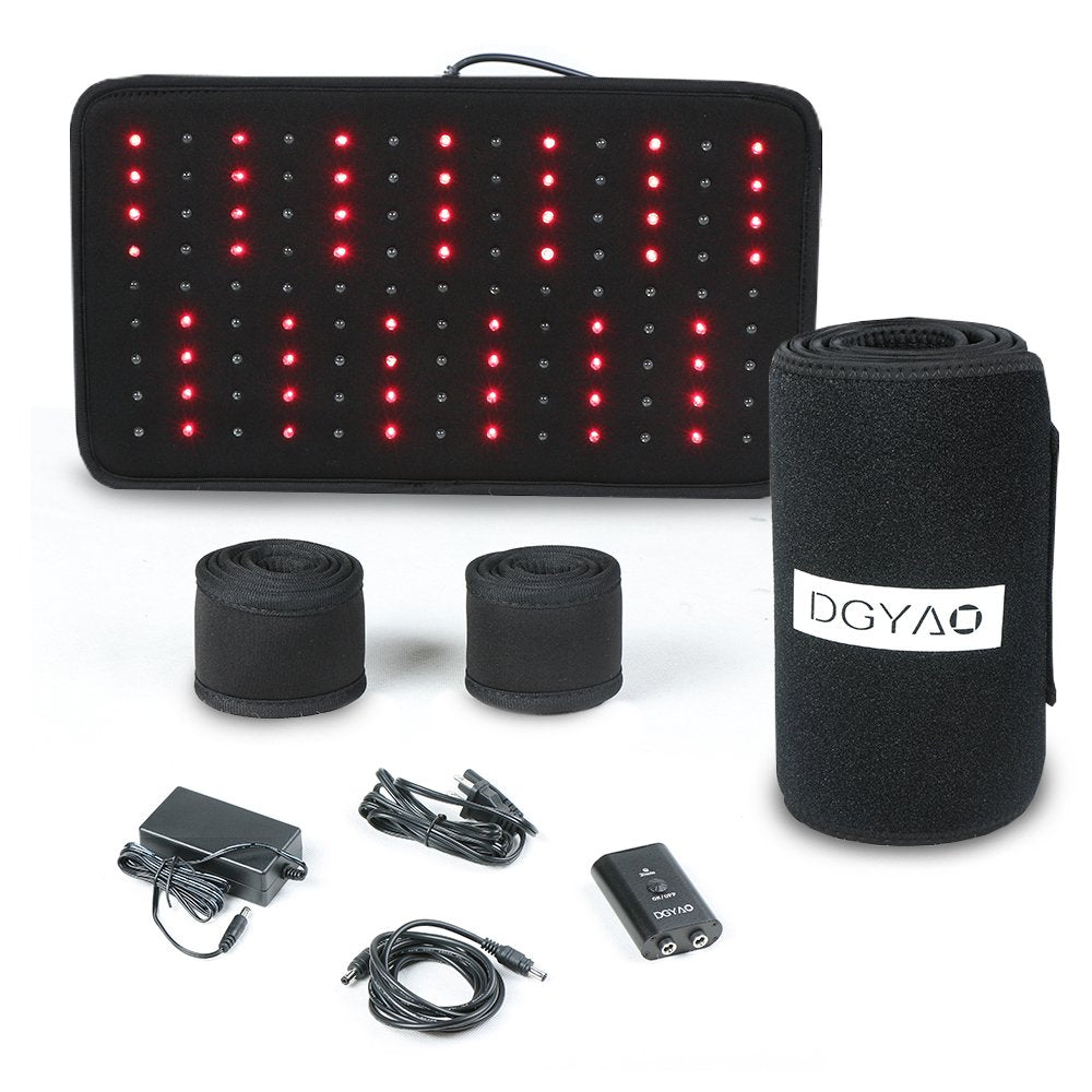 DGYAO red and infrared therapy belt front view with adjustable wrap for targeted relief