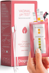 DIAGNOX HEALTH Vaginal pH test kit packaging close-up for travel-friendly design.
