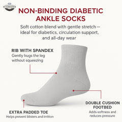 Diamond Star Diabetic Ankle Socks white-pack side view highlighting cushioned sole for extra comfort.