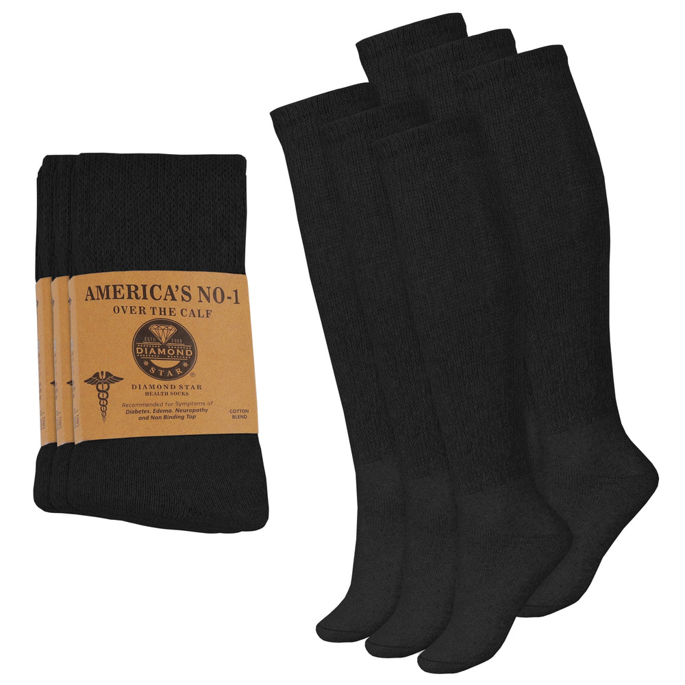 Diamond Star over-the-calf diabetic socks, front view, full-coverage comfort