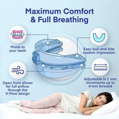 Difiney anti-snoring-device in-use across sleep positions stays in place