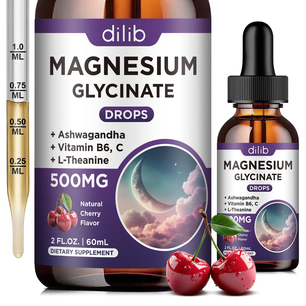 Dilib Magnesium Glycinate Drops bottle with cherry flavor for daily calm