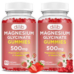 Dilib Magnesium Glycinate Gummies bottle shows 500 mg for calm mood support.
