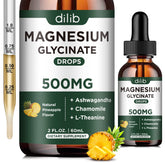Dilib magnesium glycinate liquid bottle with dropper for easy calming daily use.