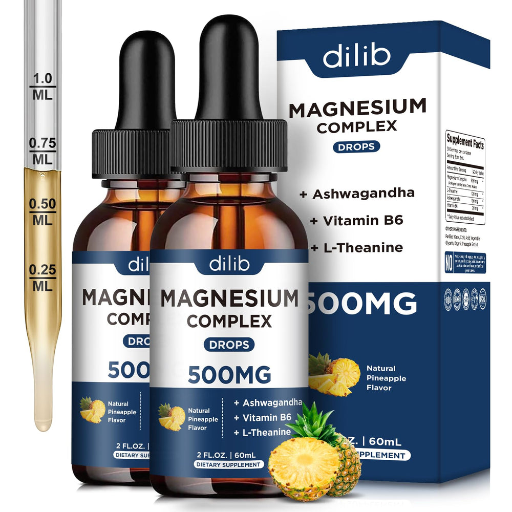 Dilib magnesium glycinate liquid drops bottle pour shows fast absorption benefits.
