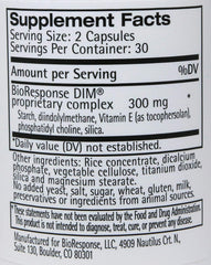 BioResponse DIM capsules in a bottle, 150 mg each, ideal for plant-based daily use.