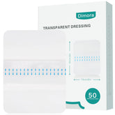 Dimora packaging of the waterproof film dressing shows a large clear wound barrier