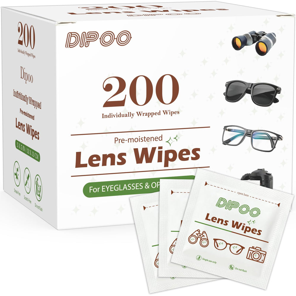 Dipoo, toallitas de lentes con empaque individual para limpieza rápida y conveniente.