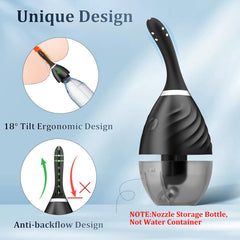 Disubar angled bendable nozzle fits comfortably for precise insertion