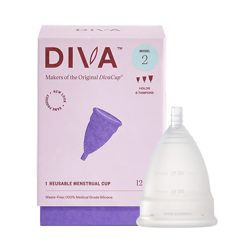 DIVA Cup Model 2 for wide canals, comfortable all-day wear during heavy flow.