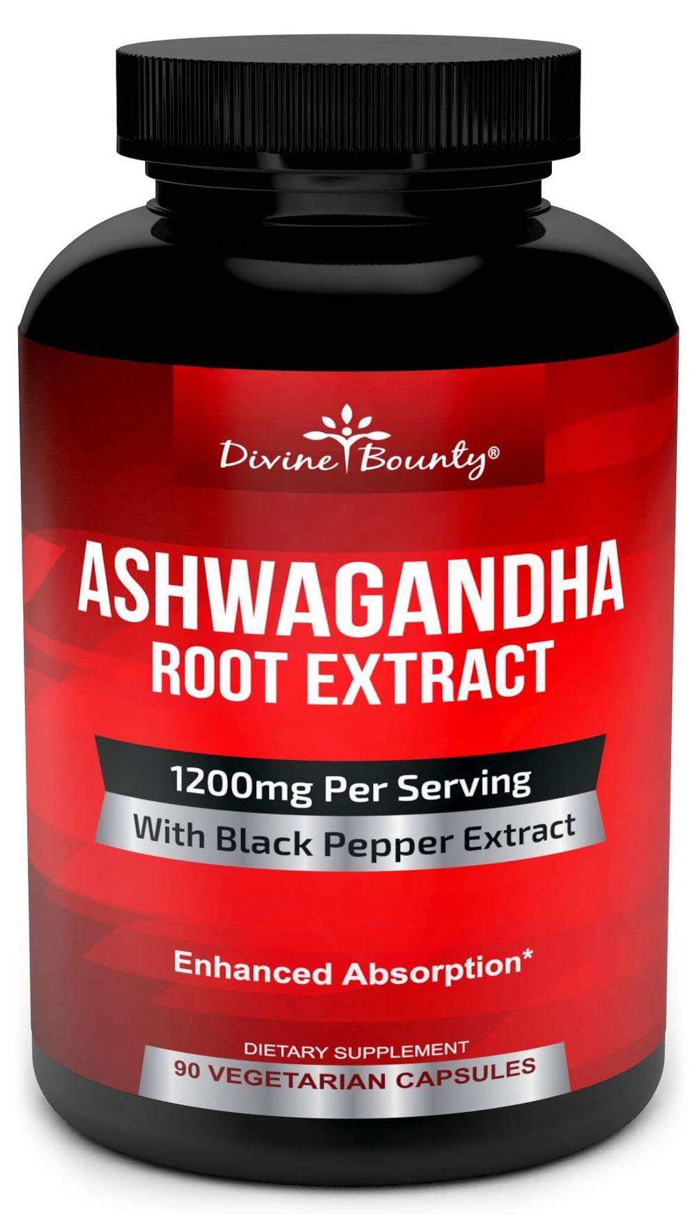 Divine Bounty Ashwagandha bottle front for daily calm.