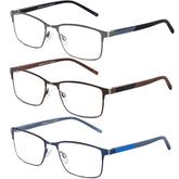 DJOLENSA 3-pack reading glasses with blue light blocking for comfortable daytime reading.
