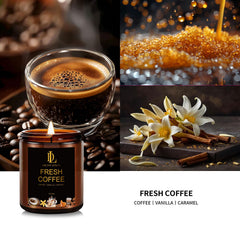 DL DREAMY DEWLA coffee candle closeup highlights rich aroma and premium soy.