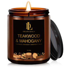 DL Dreamy Dewla Teakwood Mahogany candle jar enhances ambiance with a warm, woodsy scent