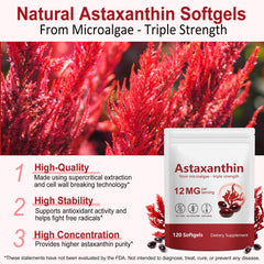 Close-up of DLOMFVFQ astaxanthin softgels capsules for easy daily intake