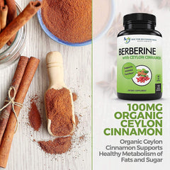 Doctor Recommended Supplements Berberine with Ceylon Cinnamon label highlighting organic cinnamon and berberine