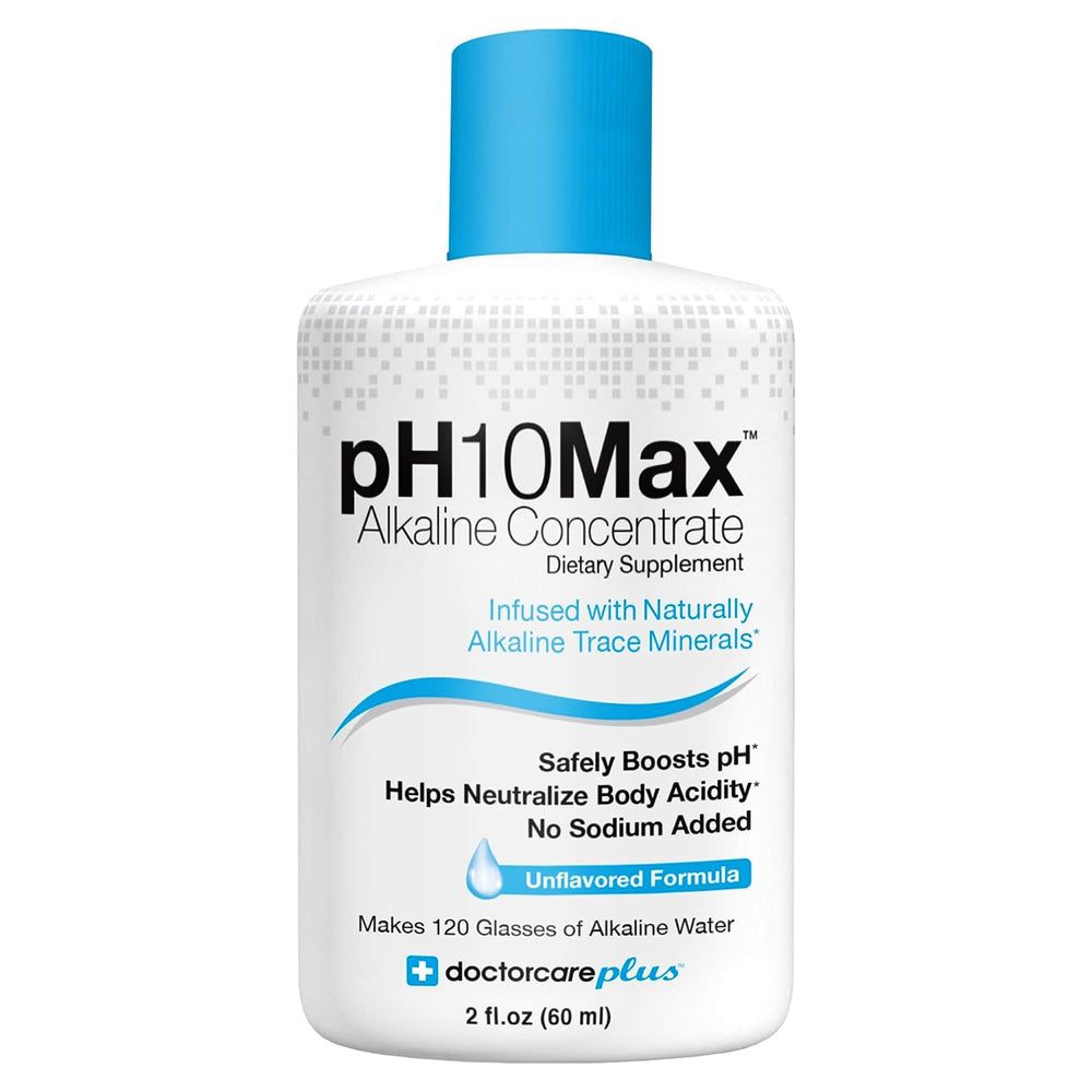 DoctorCare Plus pH Alkaline Drops bottle showcases premium hydration with mineral balance.