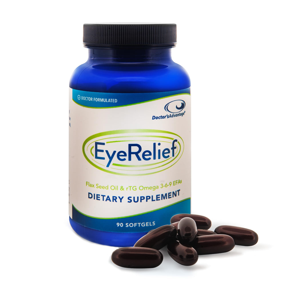 Doctor's Advantage Eye Relief softgels bottle front, 90-count, supporting eye health.