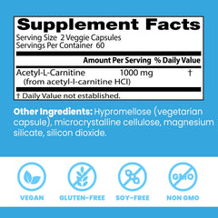 Doctor's Best Acetyl-L-Carnitine bottle pour shows easy dosage for daily use