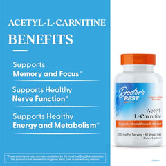 Doctor's Best Acetyl-L-Carnitine label detail indicating non-GMO vegan formula.