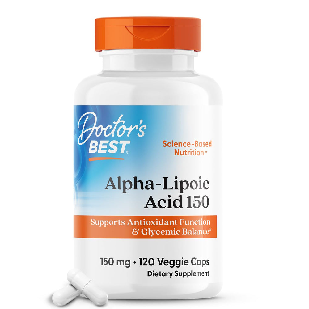Doctor's Best Alpha-Lipoic Acid 150 mg bottle with vegan capsules for antioxidant support