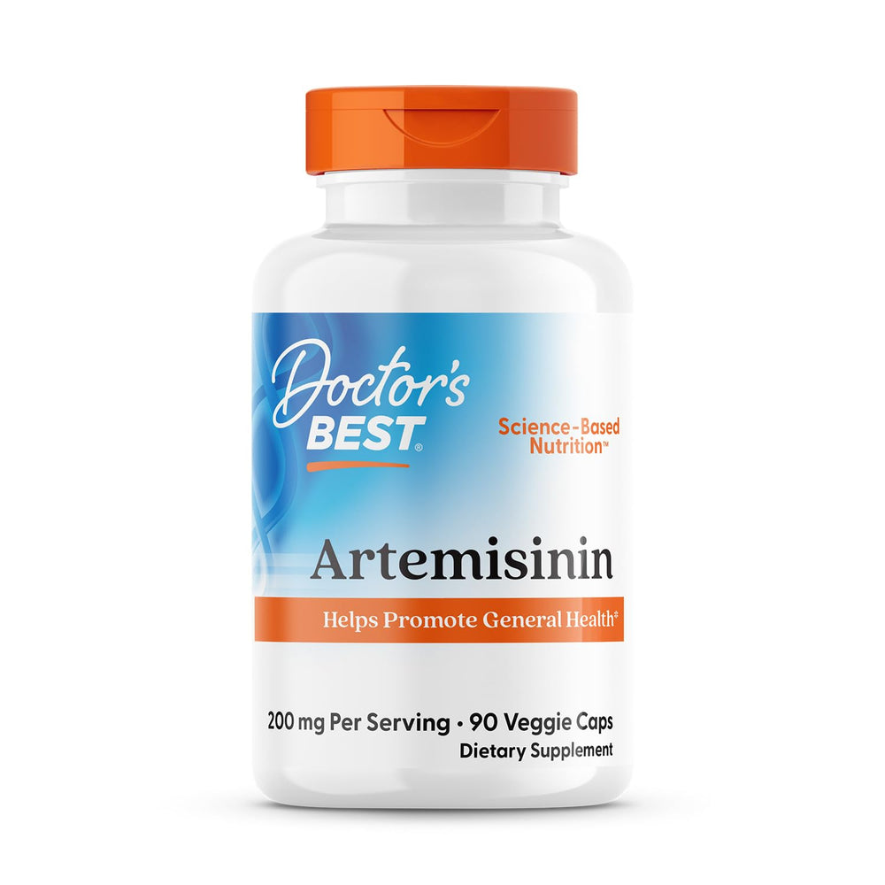 Doctors Best Artemisinin bottle front highlights vegan, non-GMO formula for wellness.