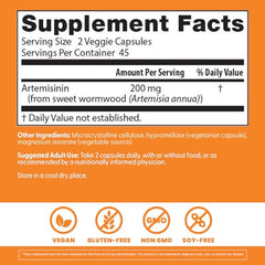 Ingredients panel shows Artemisinin from sweet wormwood for potency.