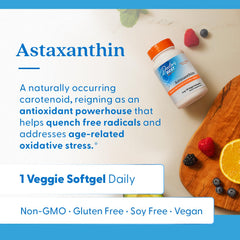 Doctor's Best Astaxanthin packaging label emphasizes non-GMO and gluten-free formula.