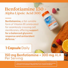 Doctor's Best benfotiamine 150 plus alpha-lipoic acid 300 label, product benefits noted