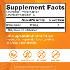 Doctor's Best Benfotiamine ingredient panel showing 150 mg potency