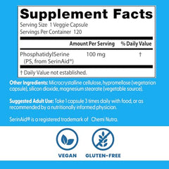 Doctor's Best Best Phosphatidyl Serine bottle label with ingredients