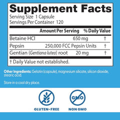 Doctors Best Betaine HCl Pepsin Gentian Bitters ingredient pepsin highlights protein digestion support